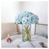 Kisflower Blue Hydrangea Artificial Flowers 6pcs Faux Hydrangea Flowers, Fake Flowers for Table Centerpiece, Blue Silk Hydrangea Flowers with Stems for Home Wedding Party Decor