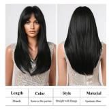 testar Black Wigs For Women Long Straight Black Wigs With Curtain Bangs Synthetic Heat Resistant Layered Wig Natural Looking Wigs For Daily Party Use 24 Inch