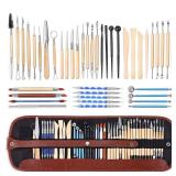 ISSEVE Pottery Clay Sculpting Tools 43Pcs Double Sided Ceramic Clay Carving Tool Set with Carrying Case Bag for Beginners Professionals School Student Pottery Modeling Smoothing