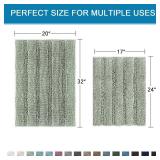 H.VERSAILTEX Sage Bathroom Rugs, Bath Mat Set of 2 Extra Thick Chenille Striped Pattern Shaggy Bath Rugs for Bath Room, Non Skid Bath Mats for Bathroom Floor (32 x 20 Plus 24 x 17 - Inches)