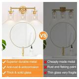 Indoi Bathroom Light Fixtures, 3-Light Brushed Gold Vanity Light, Gold Bathroom Lights Over Mirror with Clear Glass Shade, Wall Sconces for Mirror Bedroom Living Room Hallway