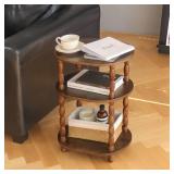 MaxSmeo Side Table, 3-Tier Small End Table, Modern Oval Night Stand Accent Table for Living Room, Bedroom, Rustic Brown