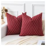 Kevin Textile Valentines Linen Pillow Covers, Square Throw Pillow Covers Set of 2, Boho Woven Texture Decorative Burlap Pillow Cases for Couch Bedroom Living Room, 20x20 inch, Wine Red