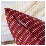 Kevin Textile Valentines Linen Pillow Covers, Square Throw Pillow Covers Set of 2, Boho Woven Texture Decorative Burlap Pillow Cases for Couch Bedroom Living Room, 20x20 inch, Wine Red