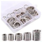 Swpeet 60 Pcs Assorted Multi-Purpose Metal Keychain Rings Split Keyrings Flat O Ring for Home Car Keys Attachments Keys Pendants - 20mm, 25mm, 30mm, 35 mm, 38 mm