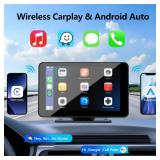 Portable Wireless with Apple CarPlay and Android Auto Screen for Car, 7\" HD Touch Screen Car Stereo with Mirror Link, Bluetooth 5.2, Backup Camera, AUX,FM Transmitter for All Vehicle