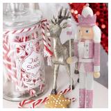 BrichLife 11.8\" Tall Wooden Nutcracker Soldier Figure Decoration Traditional Wooden Nutcracker Soldier Christmas Decoration Ornament Holiday Party Outdoor (Pink Scepter King)
