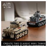 WW2 Army Tank Toys Building Kit Compatible with Lego, Create a German Tiger & an American M4 Sherman Models with 1184 Blocks, Great Military Toy Gifts for Boys, Kids Age 8-14