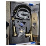 QFN Gold Kitchen Faucet with Pull Down Sprayer, Stainless Steel Commercial Single Handle Classic Spring Kitchen Sink Faucet with Deckplate Fit for 1 or 3 Hole for Farmhouse Rv Laundry Room