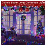 Ccinny 394FT 1200 LED Christmas Lights Outdoor, Christmas Tree Lights Plug in, 8 Modes Twinkle String Lights for Bedroom Wedding Party Holiday Xmas Home Decorations Multicolored