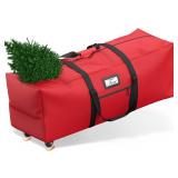 Mrrihand Christmas Tree Storage Bag, Large Artificial Anti-Tear Heavy-Duty 600D Oxford Cloth Xmax Christmas Tree Storage Box with Rolling Wheels, Christmas Tree Storage Container (Red, 7.5Ft)
