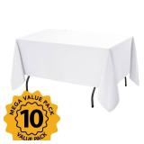 Dailyset 10-Pack White Tablecloths for Rectangle Tables, 60 x 120 Inches, Stain-Resistant Polyester Fabric for 6 Foot Tables - Washable Table Covers for Weddings, Banquets, Birthday, Parties, Events