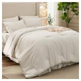 Bedsure Queen Comforter Set Beige - Bed in a Bag Queen Size Bedding 7 Pieces, Cationic Dyed Bed Set Gift for Family, Beige Soft Bedding for All Seasons Comforter with Sheets, Pillowcases & Shams