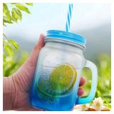 eispap 16 oz Glass Mason Jars with Handles Set Of 4 Colored Frosted and Metal Lids and Hard Plastic Straws Drinking Glasses Cups Mug Set for Iced Coffee, Tea