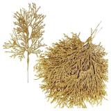 15 Pcs Gold Glitter Artificial Cedar Sprigs Picks Faux Cedar Branches Stems Christmas Tree Picks Sprays 15.4\" H for Gold Christmas Tree Wreath Wedding Bouquet Winter Seasonal Holiday Decoration