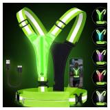 Fitense LED Reflective Running Vest with Phone Holder, 5 Colors Light Up Running Vest Rechargeable Running Lights for Runners High Visibility Reflective Running Gear, Adjustable for Men and Women