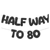 Fulmoon Pre Strung Halfway to 80 Banner Glitter 40th Birthday Decorations Men Funny Happy Birthday Sign 40th Wedding Anniversary Sign Decor(Black)