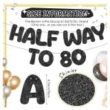 Fulmoon Pre Strung Halfway to 80 Banner Glitter 40th Birthday Decorations Men Funny Happy Birthday Sign 40th Wedding Anniversary Sign Decor(Black)