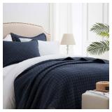 SunStyle Home Queen Quilt Bedding Set Navy, Lightweight Comforter Bedspread Blanket Full Queen Size Quilt, Durable Quilted Stitching Coverlet with 2 Pillow Shams Diamond Pattern All Seasons 3pcs