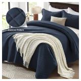 SunStyle Home Queen Quilt Bedding Set Navy, Lightweight Comforter Bedspread Blanket Full Queen Size Quilt, Durable Quilted Stitching Coverlet with 2 Pillow Shams Diamond Pattern All Seasons 3pcs