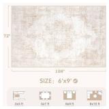 Area Rug 6x9 Vintage Rugs: Washable Living Room Rug Retro Medallion Distressed Large Rug Soft Low Pile Non-Slip Rugs Indoor Floor Carpet for Bedroom Kitchen Nursery Dining Table Office (Beige/Brown)