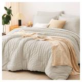CozyLux King Size Comforter Set Oatmeal Seersucker 7 Pieces Bed in a Bag King Comforter Set with Sheets, Luxury Bedding Set with Down Alternative Comforter, Sheets, Pillowcases & Shams All Seasons