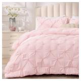 BEDELITE Baby Pink Queen Comforter Set - 3 Pieces Boho Pintuck Bedding Comforter Sets, Lightweight Soft & Warm Bed Comforter Queen with 2 Pillowcases for All Season