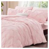 BEDELITE Baby Pink Queen Comforter Set - 3 Pieces Boho Pintuck Bedding Comforter Sets, Lightweight Soft & Warm Bed Comforter Queen with 2 Pillowcases for All Season
