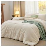 Bedsure Oversized Queen Comforter Set, Cream Soft Prewashed Bedding for All Seasons, 3 Pieces GentleSoft Bed Set, 1 Lightweight Comforter (98\"x98\") and 2 Pillowcases (20\"x26\")