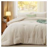 Bedsure Oversized Queen Comforter Set, Cream Soft Prewashed Bedding for All Seasons, 3 Pieces GentleSoft Bed Set, 1 Lightweight Comforter (98\"x98\") and 2 Pillowcases (20\"x26\")