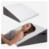 Wedge Pillow for Acid Reflux, 10" Triangle Bed Wedge Pillow for Headboard, Pillow Wedge for Sleeping, Snoring, Post Surgery, Back Pain Relief with Memory Foam Top & Washable Cover, Grey