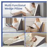 Wedge Pillow for Acid Reflux, 10" Triangle Bed Wedge Pillow for Headboard, Pillow Wedge for Sleeping, Snoring, Post Surgery, Back Pain Relief with Memory Foam Top & Washable Cover, Grey