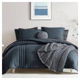 Monbix King Size Comforter Set - 7 Pieces Bed in a Bag King, Blue Gray Bedding Sets with Comforter, All Seasons Comforter Bed Set with Sheets, Pillowcases & Shams