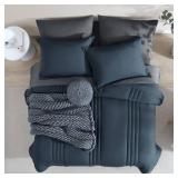 Monbix King Size Comforter Set - 7 Pieces Bed in a Bag King, Blue Gray Bedding Sets with Comforter, All Seasons Comforter Bed Set with Sheets, Pillowcases & Shams