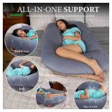 Pharmedoc Pregnancy Pillows, U-Shape Full Body Pillow -Removable Cover Jumbo Size - Gray - Pregnancy Pillows for Sleeping - Body Pillows for Adults, Maternity Pillow and Pregnancy Must Haves