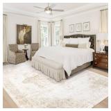 Area Rug 8x10 Washable Rug, Vintage Boho Medallion Rugs Non-Slip Soft Low Pile Large Distressed Rug Indoor Retro Carpet for Living Room Bedroom Dining Room Home Office (Beige, 8