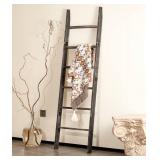 Blanket Ladder for The Living Room 6-Tier, Wooden Decorative Quilt Holder for Bed Room, Wall-Leaning Wood Towel Rack for Bathroom Rustic Farmhouse Ladders for Display.(Black Wash)