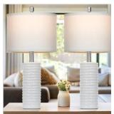 24.5" Modern Ceramic Table Lamps for Living Room Farmhouse Nightstand Lamps Set of 2 with White Linen Shade Office Reading Lamp Bedroom Lamps for Bedside End Table, Bedroom, Living Room, White