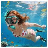 Mask Fin Snorkel Set, Travel Size Snorkeling Gear for Adults with Panoramic View Anti-Fog Mask, Fins, Dry Top Snorkel for Swimming Training, Snorkeling Kit Diving Packages (Green, S/M)