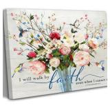 Christian Flower Wall Art Bible Verse Wall Decor Rustic Floral Scripture Canvas Paintings Inspirational Religious Picture Posters Prints Christian Faith Based Gifts for Home & Office Decor 24x16in