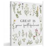 Christian Bible Verse Wildflower Wall Art Decor for Baby Girls Wildflower Nursery Little Girl Room Bedroom Bathroom, Floral Great is Your Faithfulness Canvas Wall Art Prints, 11x14 Inches Framed