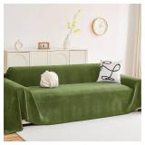 hyha Couch Cover for Dogs, Boho Sofa Covers for 3 Cushion Couch Washable, Chenille Sofa Slipcover for Pets, Soft Loveseat Sectional Couch Throw Blankets with Tassels (Green, 71x150 Inch)