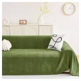 hyha Couch Cover for Dogs, Boho Sofa Covers for 3 Cushion Couch Washable, Chenille Sofa Slipcover for Pets, Soft Loveseat Sectional Couch Throw Blankets with Tassels (Green, 71x150 Inch)