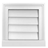 14\"W x 14\"H Vertical Surface Mount PVC Gable Vent: Non-Functional, w/ 2\"W x 2\"H Brickmould Sill Frame