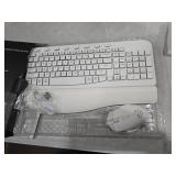 SABLUTE Ergonomic Wireless Keyboard and Mouse Combo - Wave Keyboard with Soft Leather Wrist Rest, Resistant Keys, RGB Backlit Rechargeable Set for PC/Mac/Chromebook (White)