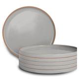 MORA Ceramic Flat Dinner Plates Set of 6, 10.5 in High Edge Dish Set - Microwave, Oven, and Dishwasher Safe, Scratch Resistant, Modern Dinnerware- Kitchen Porcelain Serving Dishes - Earl Grey