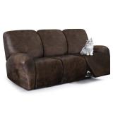 ANARACHON Leather Look Recliner Couch Cover, 8-Pieces Stretch Recliner Sofa Covers, Soft Reclining Slipcover, Washable Furniture Protector for Pets (3 Seater, Brown)