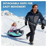 Snow Tube with Towable Tow Rope, UOLUUK 2 Persons Heavy Duty Inflatable Sled for Kids & Adults Premium Abrasion-Resistant Thickened Bottom Sledding for Outdoors (Ocean Blue)