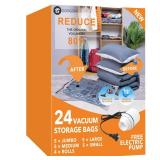 GONGSHI Vacuum Storage Bags, Space Saver Seal Bags For Clothing, Blankets, Comforters, Pillows, Clothes Storage,Travel Luggage,24 Combo-EPUMP