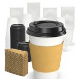 Dealusy 100 Pack 12 oz Disposable Coffee Cups with Lids and Sleeves, Sturdy Thick Paper & Leak-free Insulated to Go Paper Hot Coffee Cups with Sip Lids for Hot & Cold Beverage